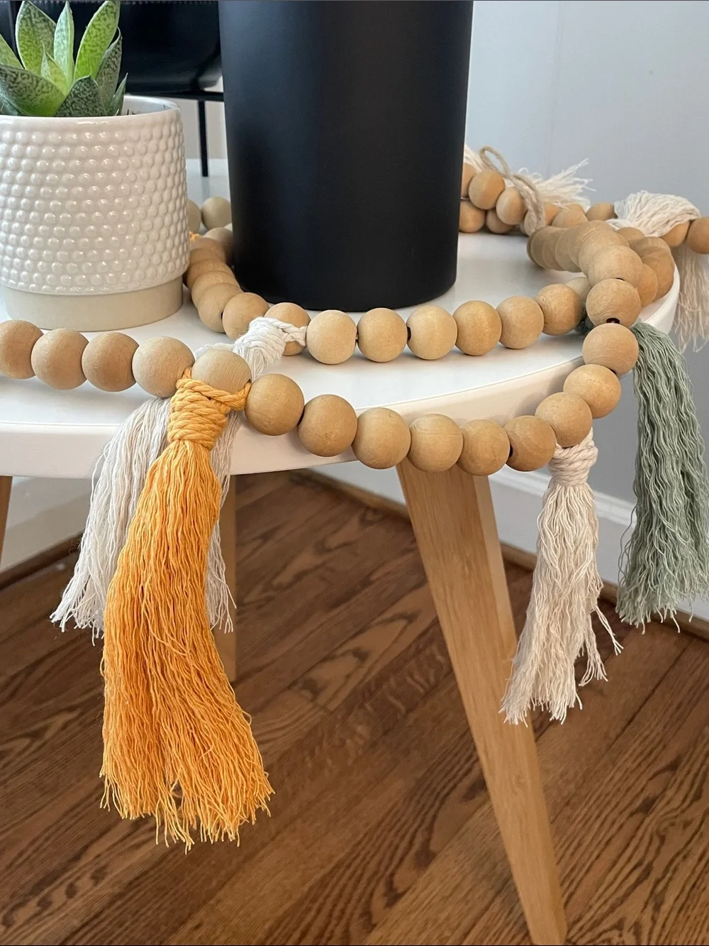 Handmade Boho Wood Bead Tassel Garland